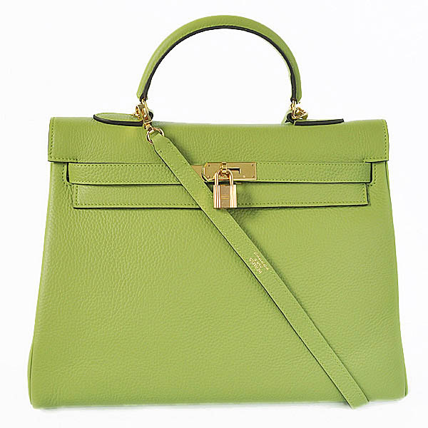 K35CLGG Kelly di Hermes 35CM pelle clemence in verde chiaro con G